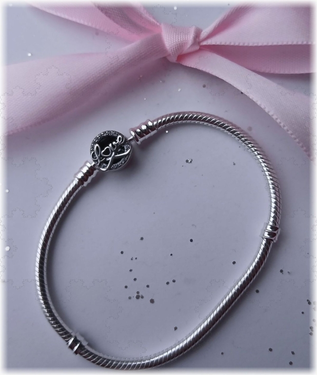 Schlangenarmband 925er Sterling Silber 20 cm mit Zirkonia Love Verschluss und Inschrift