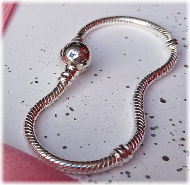 Schlangenarmband 925er Sterling Silber 18 cm Universum Verschluss Mond und Sterne mit Zirkonia