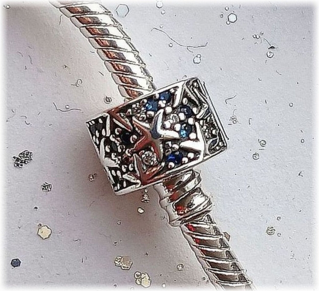 Charm Clip Stopper 925er Sterling Silber Blue Ocean Stars mit Zirkonia 
