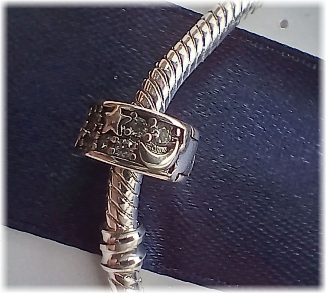 Charm Clip Stopper 925er Sterling Silber Mond und Sterne mit Zirkonia