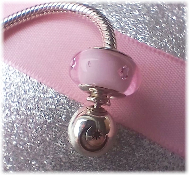 Murano Glas Charm mit Zirkonia 925er Sterling Silber Bubbles in Rosa 