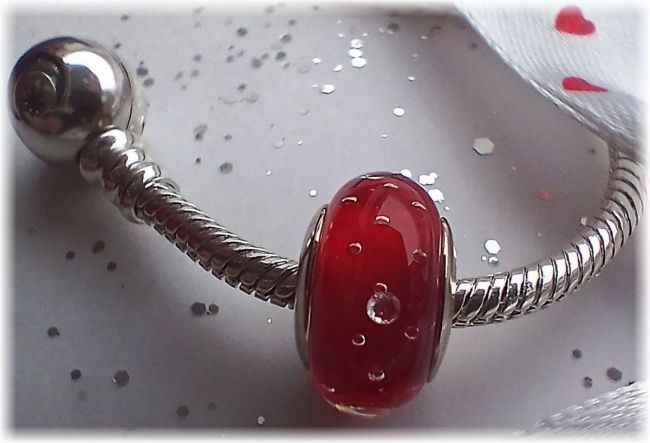 Murano Glas Charm mit Zirkonia 925er Sterling Silber Bubbles in Rot 
