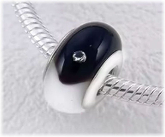 Murano Glas Charm mit Zirkonia 925er Sterling Silber Bubbles in Schwarz Weiß 