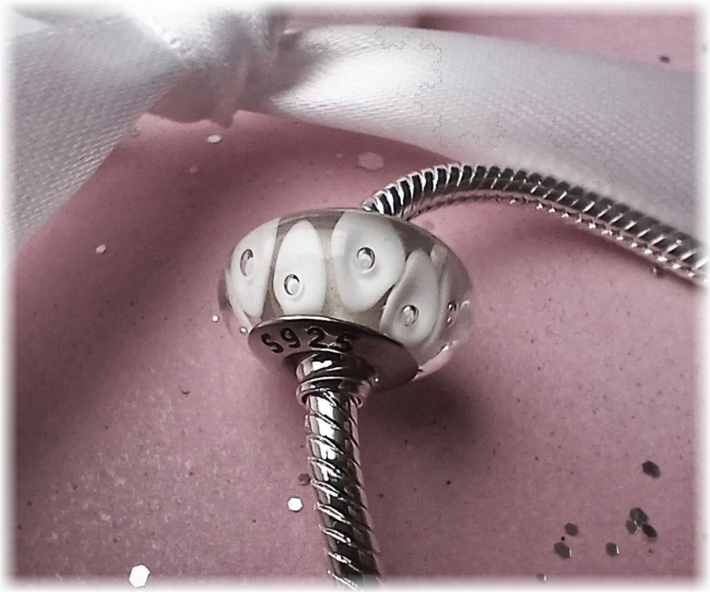 Murano Glas Charm mit Zirkonia 925er Sterling Silber Raute in Weiß