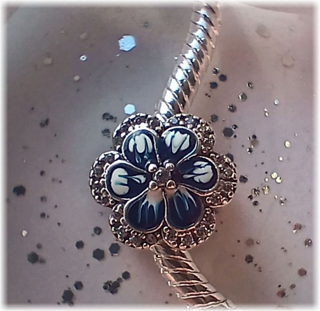 Charm Blumenperle 925er Sterling Silber blaues Vergissmeinnicht mit Zirkonia