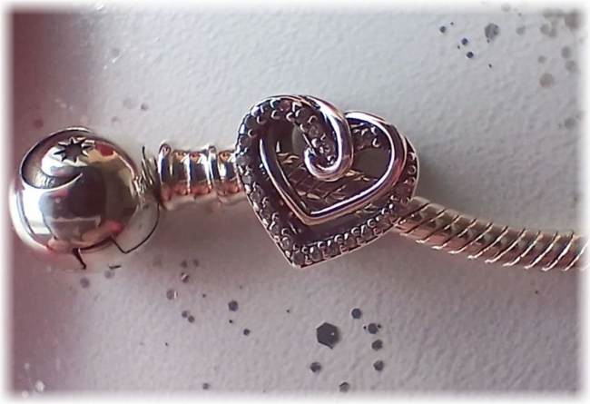 Charm 925er Sterling Silber Herzperle doppeltes Herz mit Zirkonia 