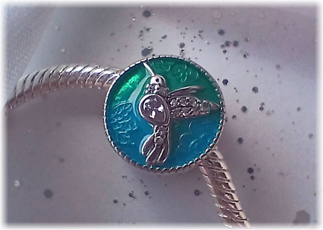 Charm 925er Sterling Silber funkelnder Kolibri mit Zirkonia Grün Blau