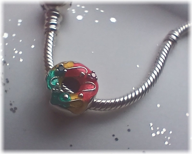 Charm 925er Sterling Silber süßer Donut mit Zirkonia und Silberzuckerguss 