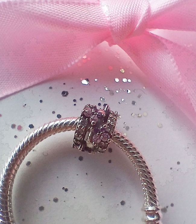 Charm 925er Sterling Silber mit Zirkonia Glitzertau in Rosa und Lila  