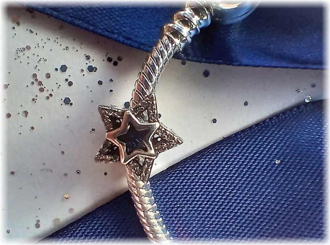Charm 925er Sterling Silber mit Zirkonia Stern im Stern Blau