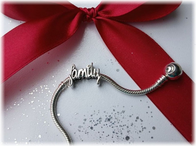 Charm 925er Sterling Silber Stecker Schriftzug Family mit Zirkonia 