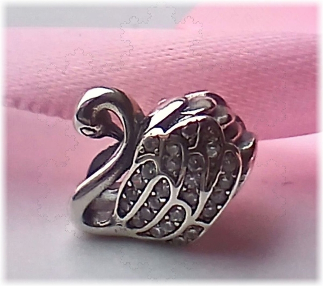 Charm 925er Sterling Silber Pavé Perle Schwan mit Zirkonia 